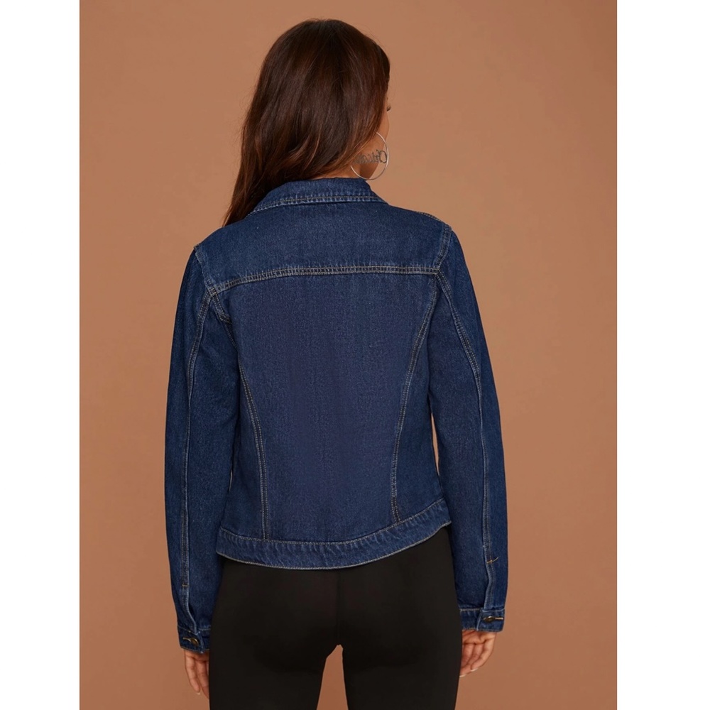 Dark Wash Blue Denim Jean Jacket Classic Button Up / Down Front Pockets - Picture 3 of 9